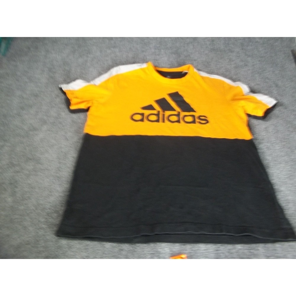 Adidas T Shirt Men M Colorblock Orange‎ Black Big Logo Short Sleeve Gym Athletic